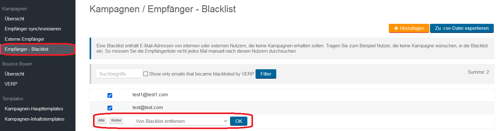 Kampagnen Empfänger Blacklist 1