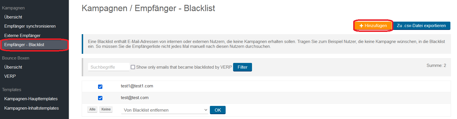 Kampagnen Empfänger Blacklist 3