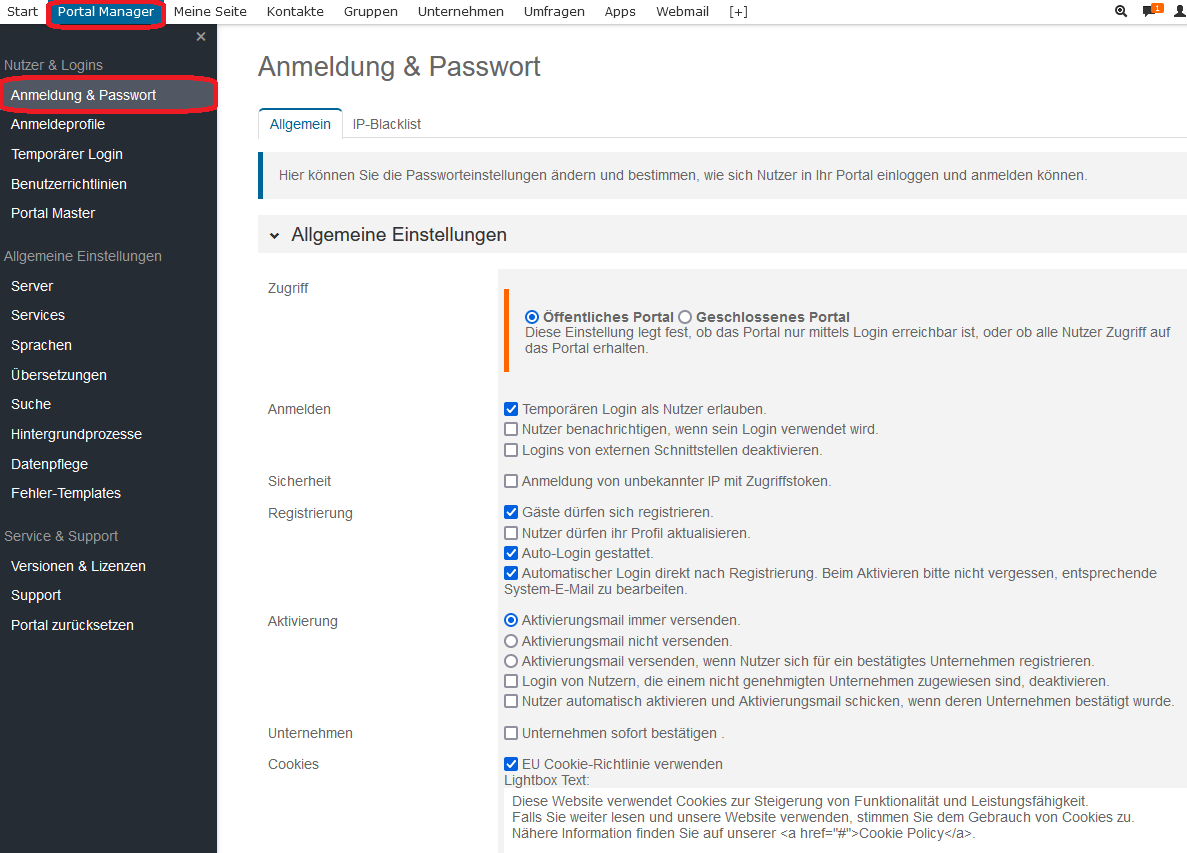 Anmeldung & Passwort