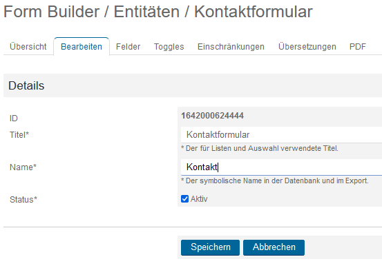 Form Builder Entitäten Bearbeiten 2