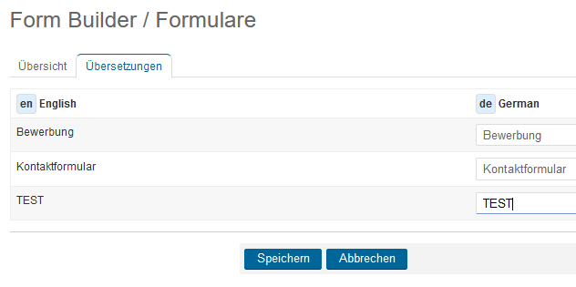 Form Builder Formulare Übersetzungen